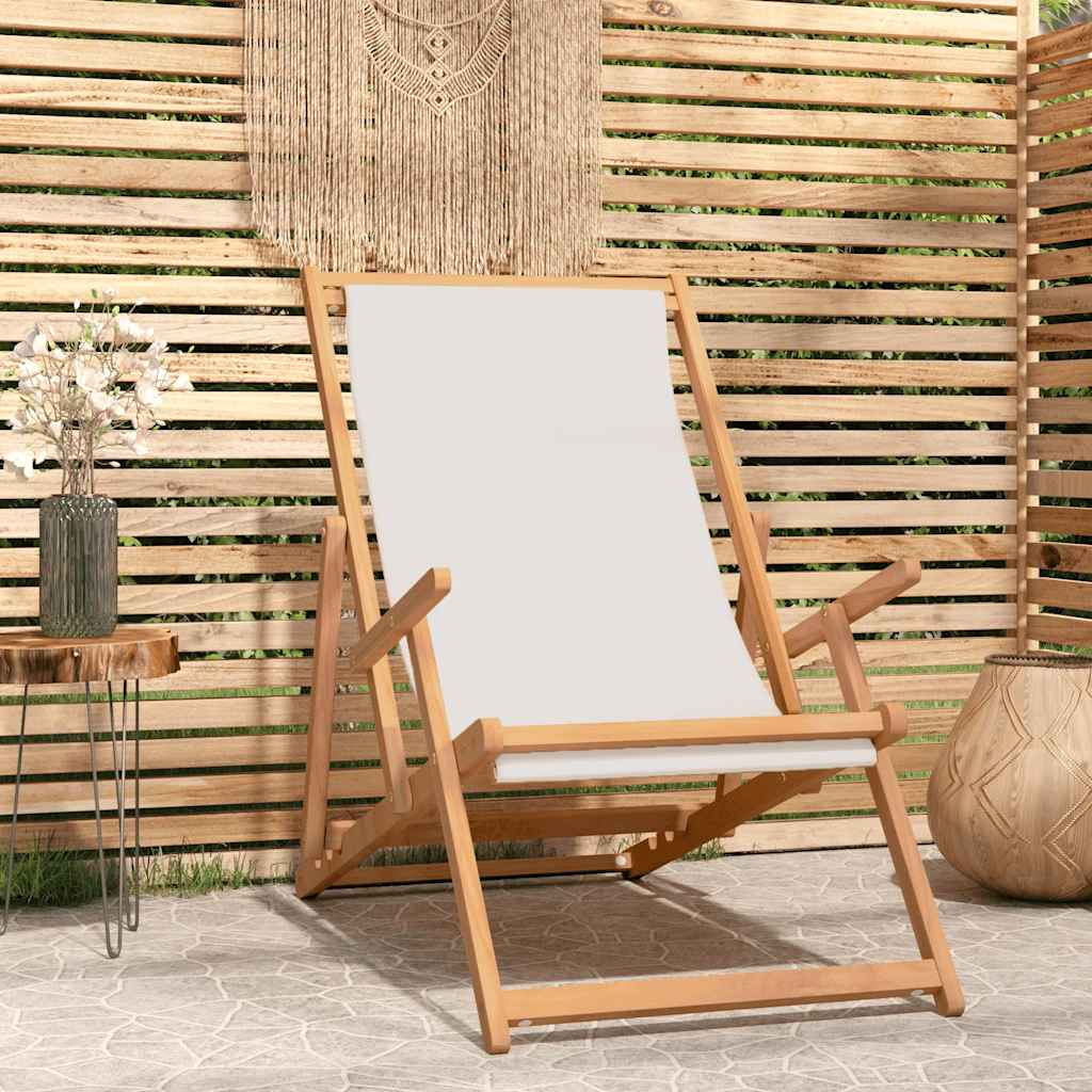 Sammenleggbar strandstol heltre teak kremhvit vidaXL