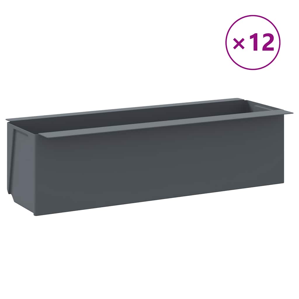 Blomsterkasser for europaller 12 stk grå 36x13,5x9,5 cm PP