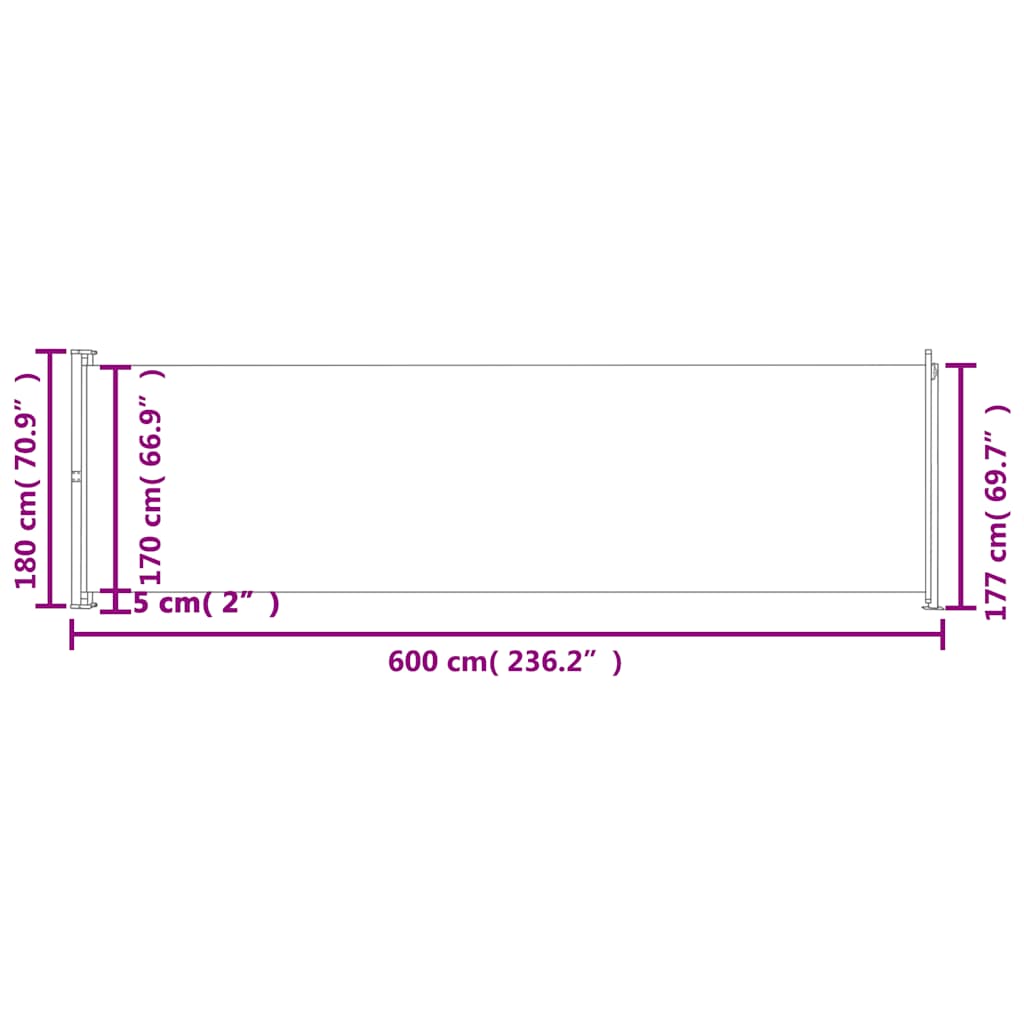 Uttrekkbar sidemarkise 180x600 cm kremhvit