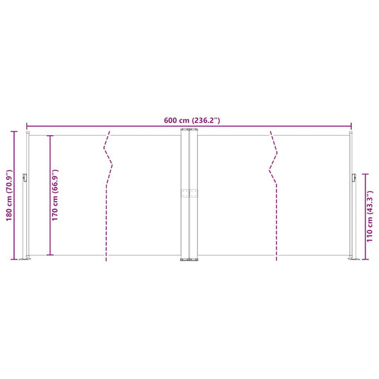 Uttrekkbar sidemarkise 180x600 cm svart