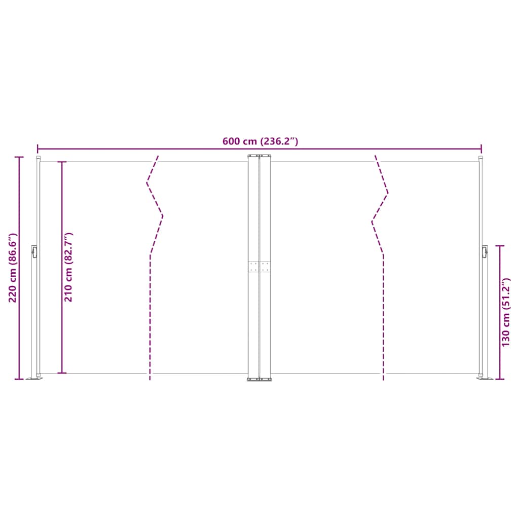 Uttrekkbar sidemarkise 200x600 cm brun