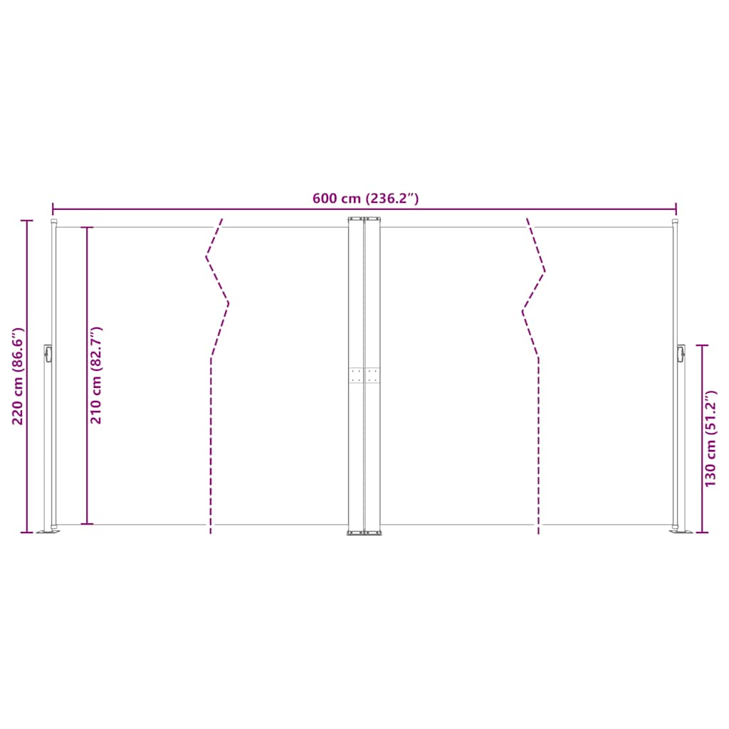 Uttrekkbar sidemarkise 200x600 cm blå