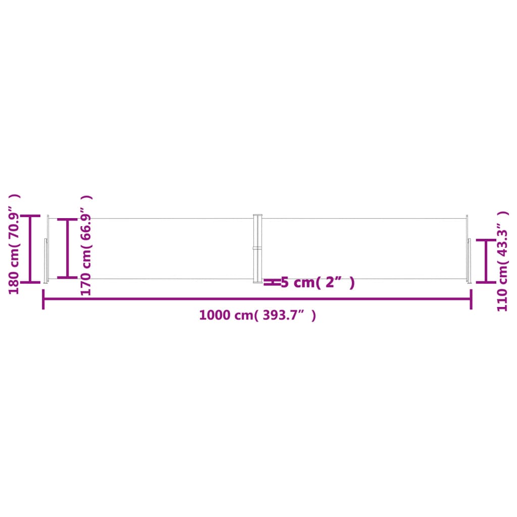 Uttrekkbar sidemarkise 180x1000 cm antrasitt