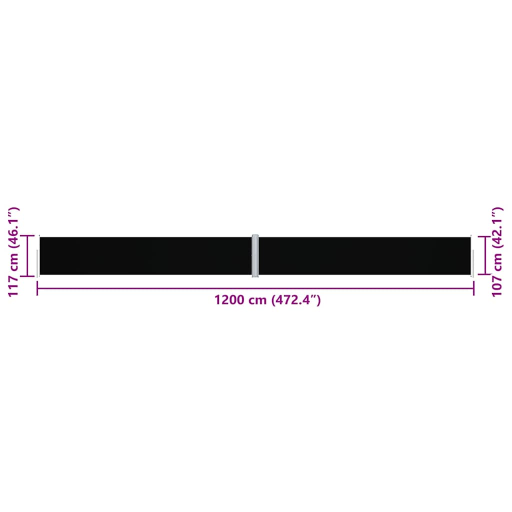 Uttrekkbar sidemarkise svart 117x1200 cm