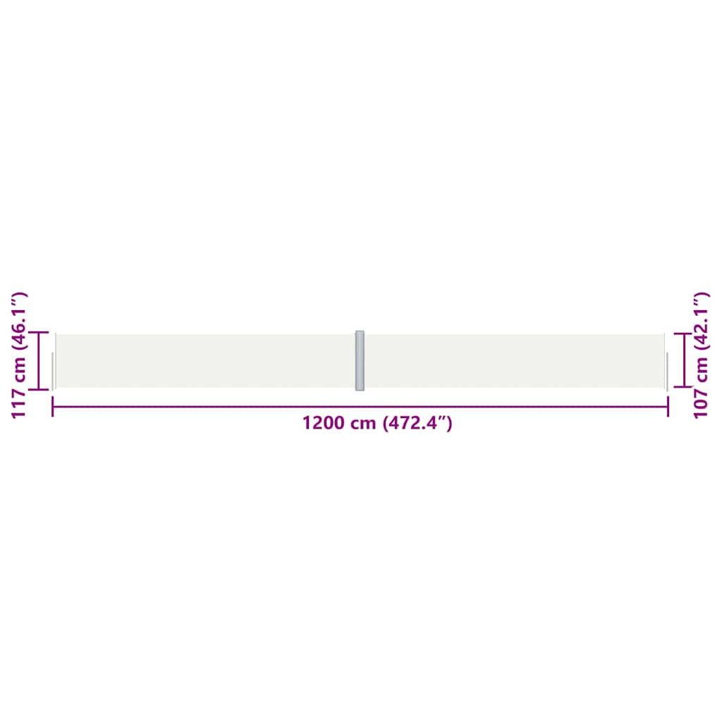 Uttrekkbar sidemarkise kremhvit 117x1200 cm