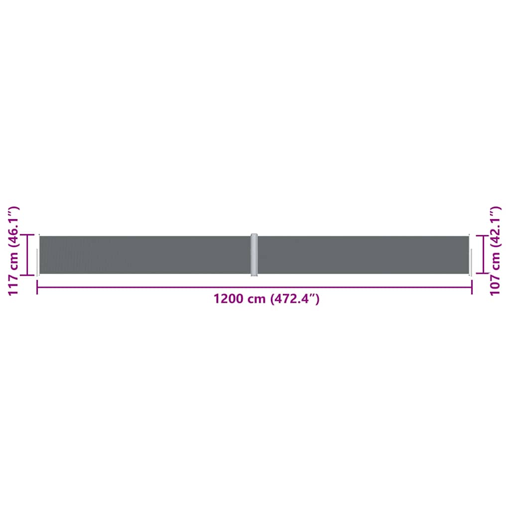 Uttrekkbar sidemarkise antrasitt 117x1200 cm vidaXL