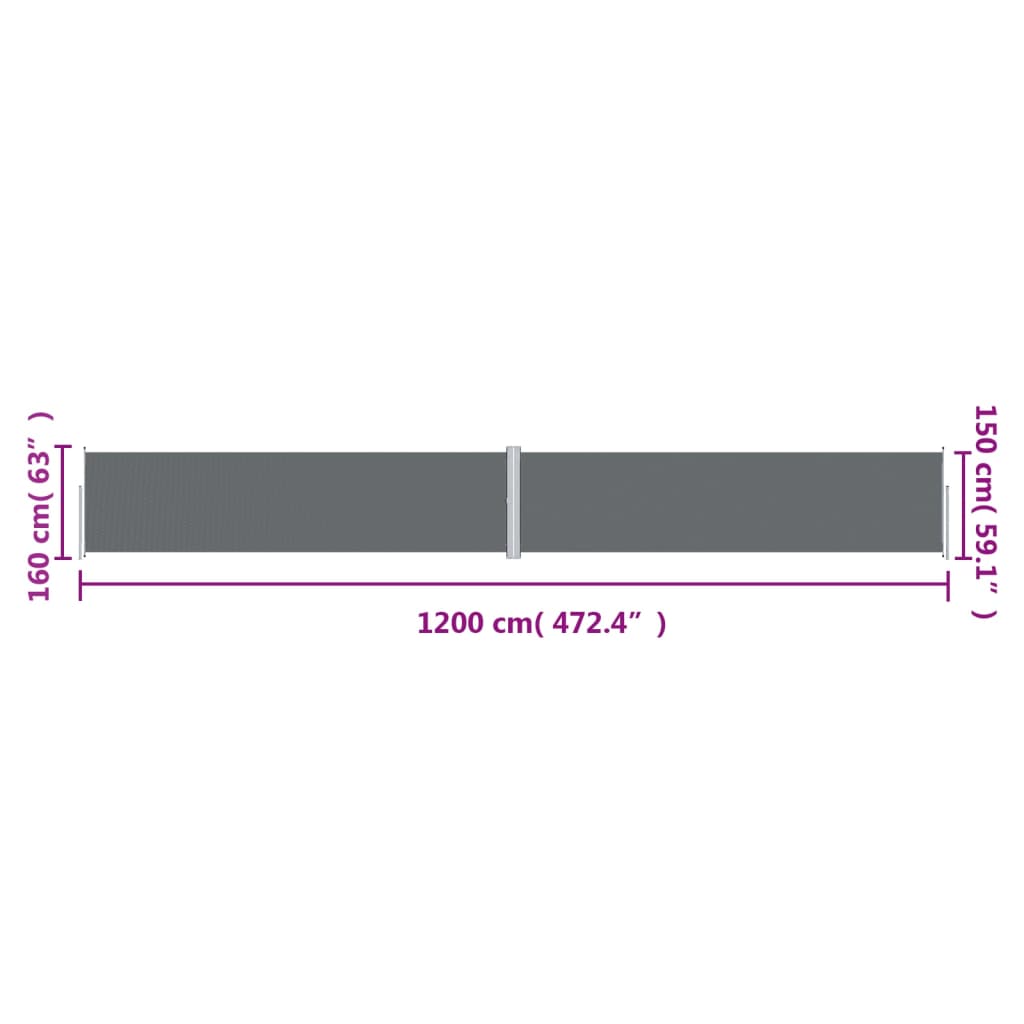 Uttrekkbar sidemarkise 160x1200 cm antrasitt