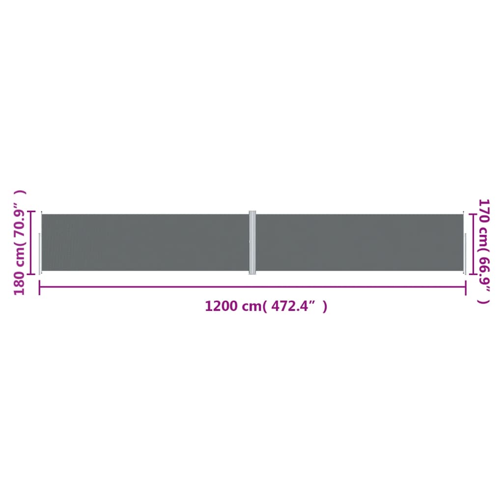 Uttrekkbar sidemarkise 180x1200 cm antrasitt