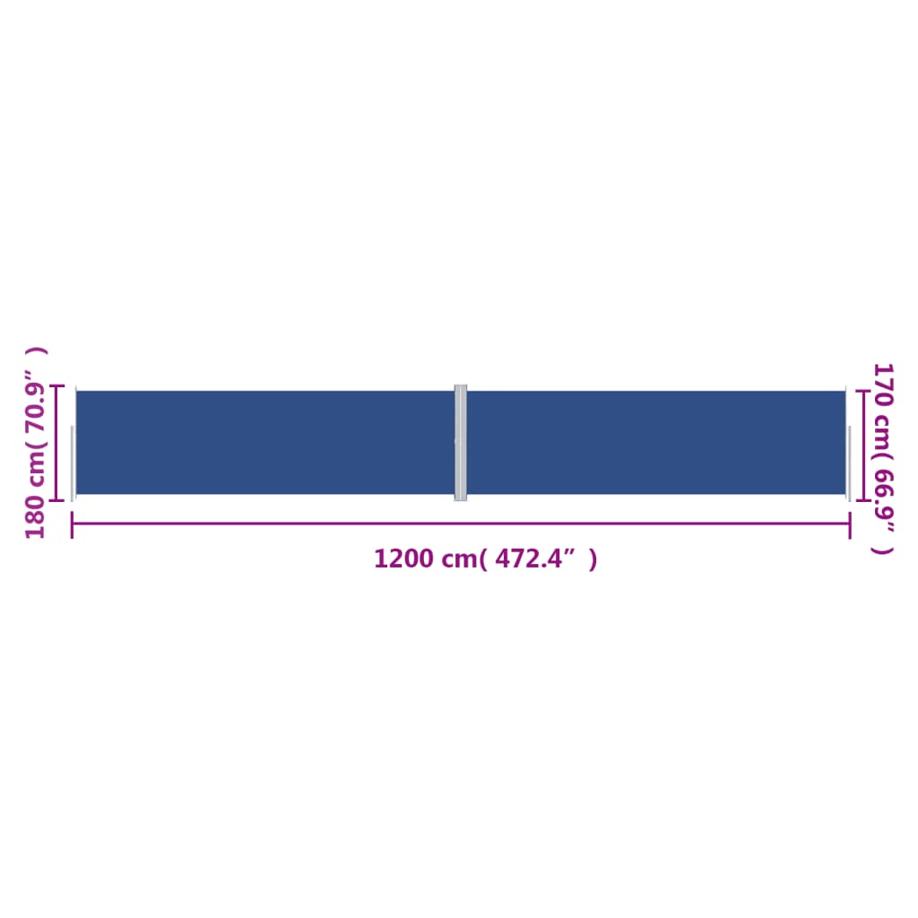 Uttrekkbar sidemarkise 180x1200 cm blå