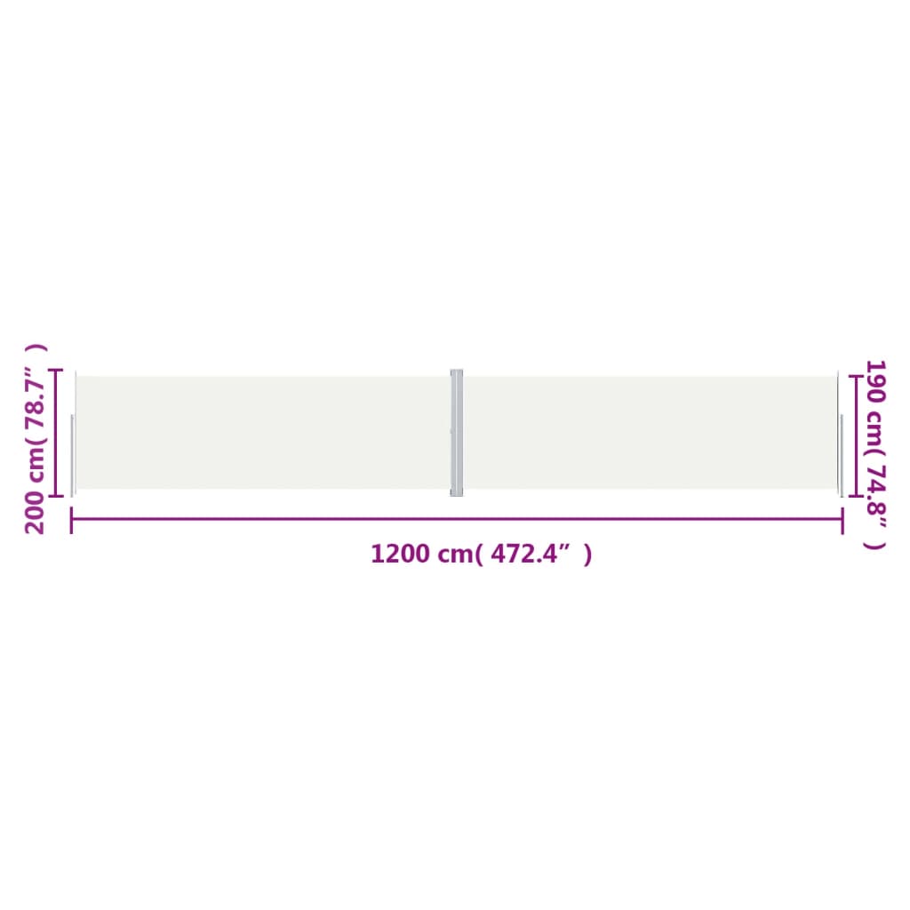 Uttrekkbar sidemarkise 200x1200 cm kremhvit
