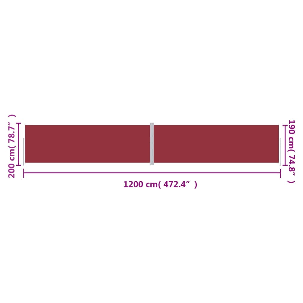 Uttrekkbar sidemarkise 200x1200 cm rød