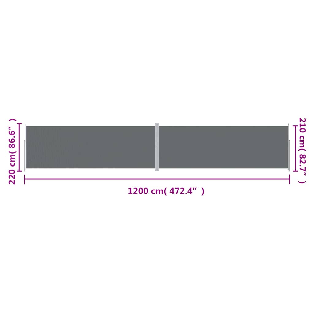 Uttrekkbar sidemarkise 220x1200 cm antrasitt