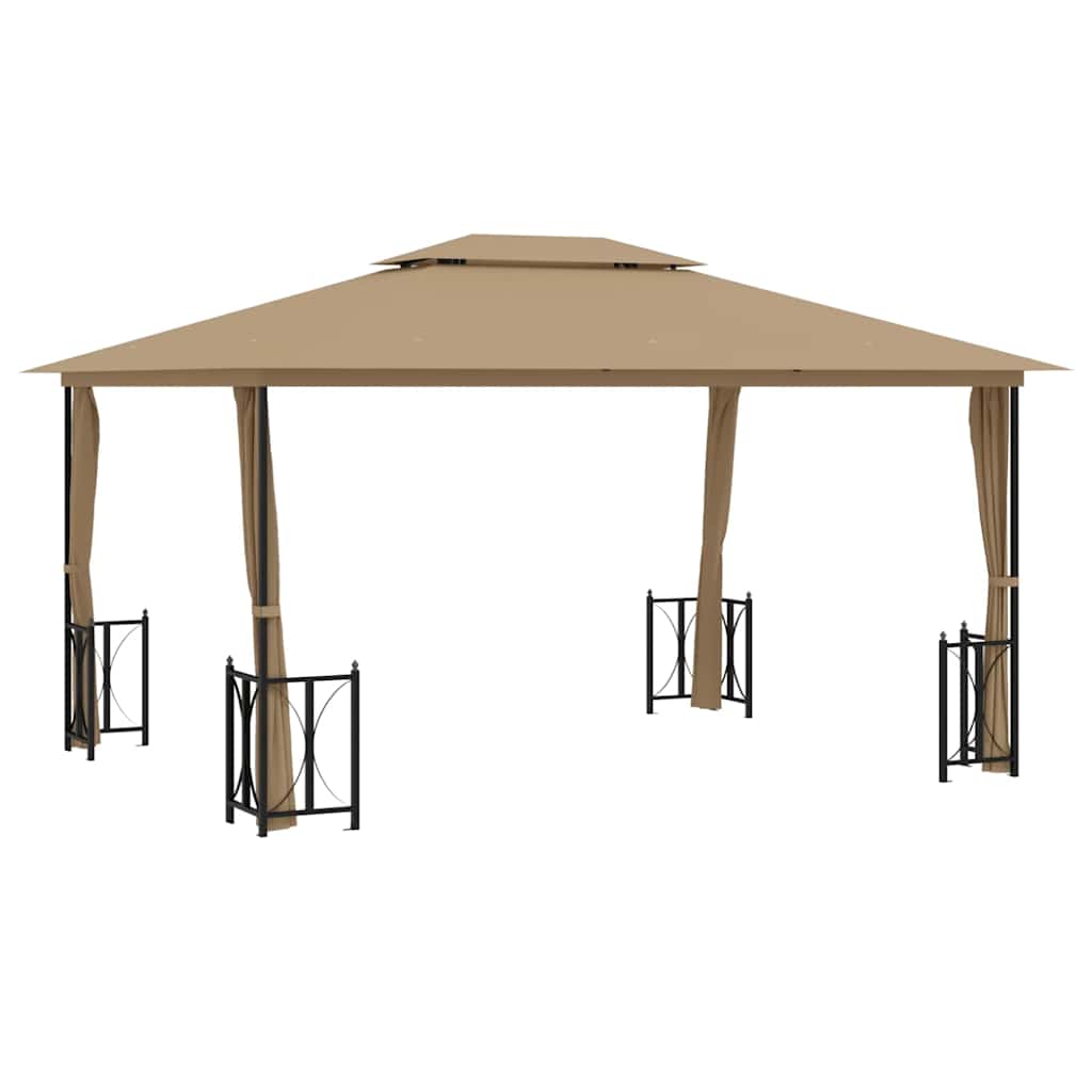 Paviljong med sidevegger og dobbelt tak 3x4 m gråbrun