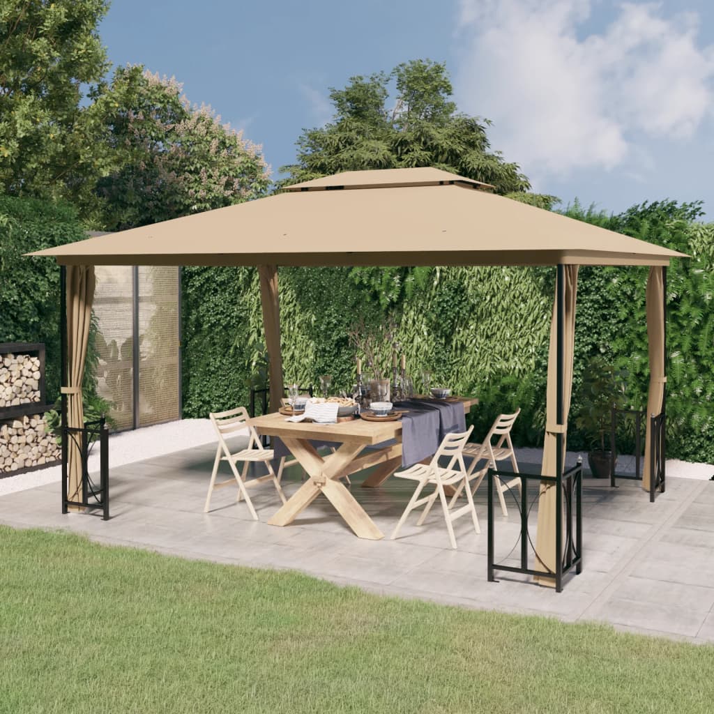 Paviljong med sidevegger og dobbelt tak 3x4 m gråbrun