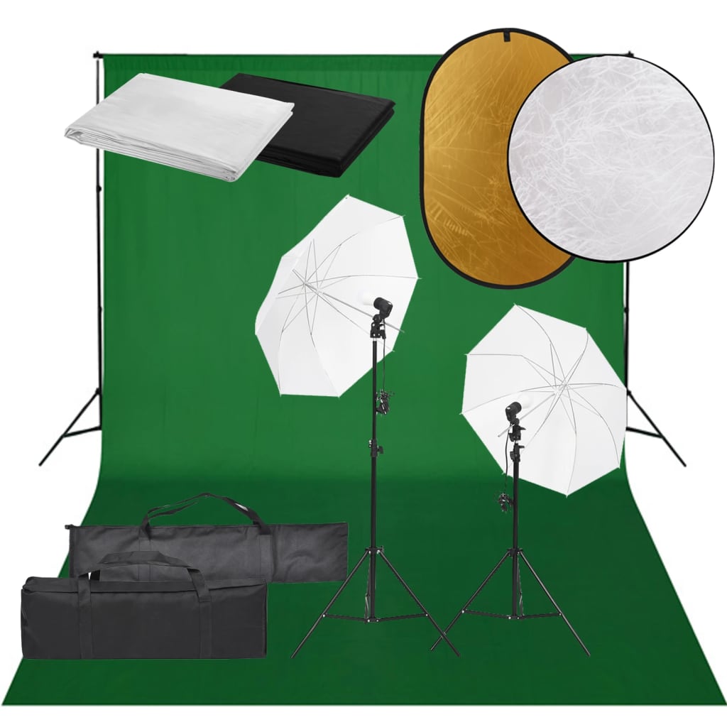 Fotostudiosett med lyssett, bakgrunn og reflektor