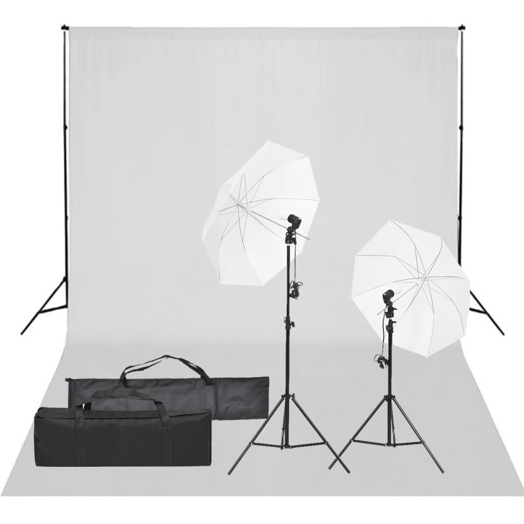 Fotostudiosett med lyssett og bakgrunn