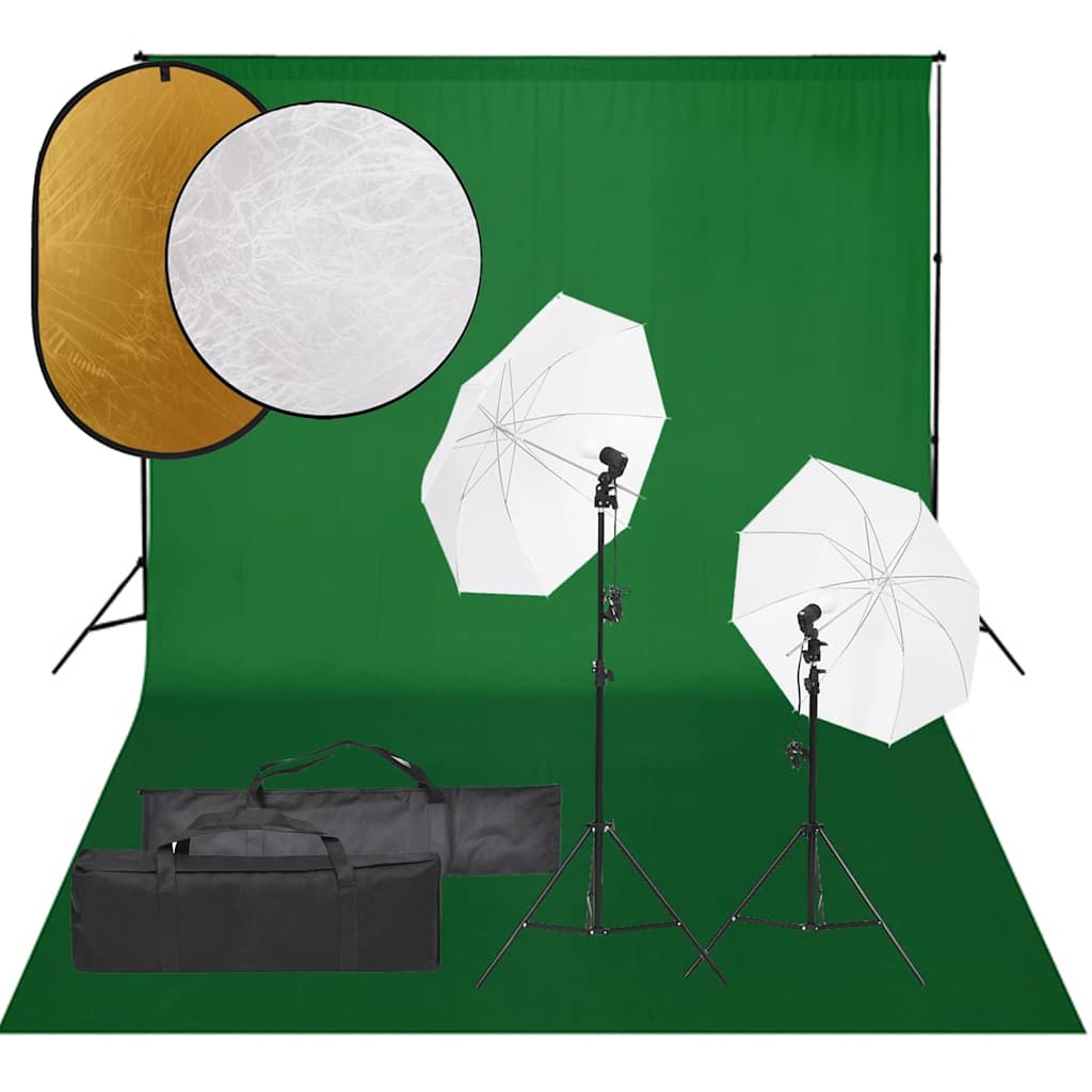 Fotostudiosett med lyssett, bakgrunn og reflektor