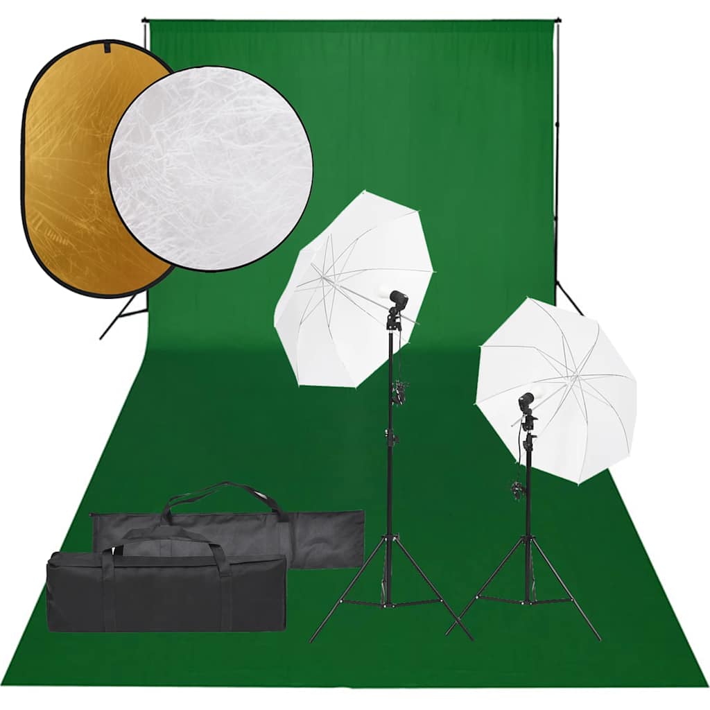 Fotostudiosett med lyssett, bakgrunn og reflektor