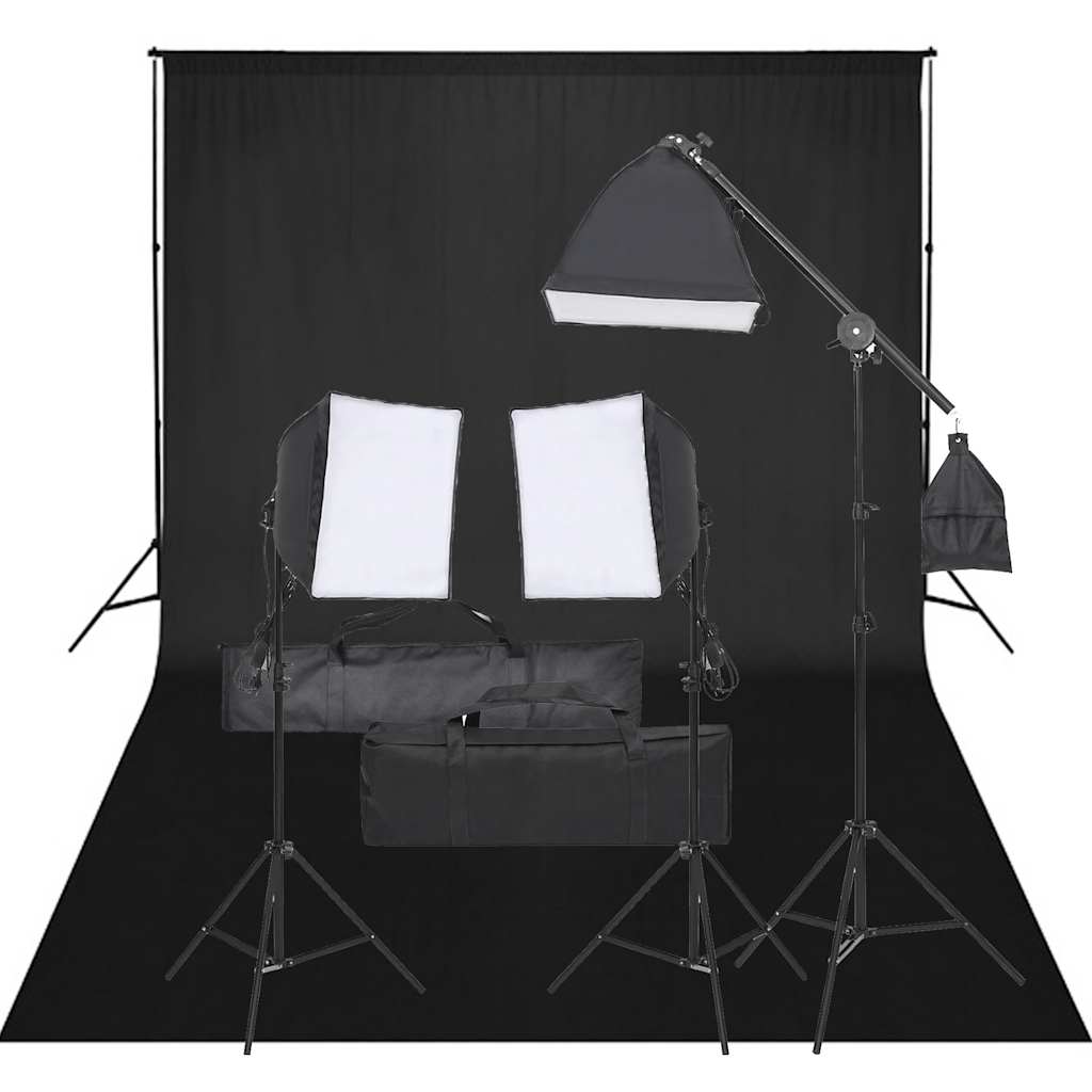 Fotostudiosett med lyssett og bakgrunn