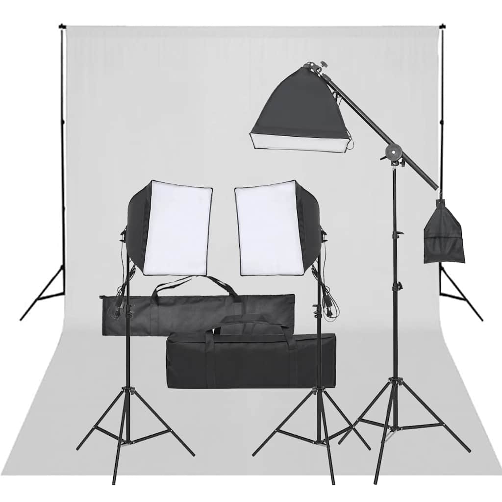 Fotostudiosett med lyssett og bakgrunn