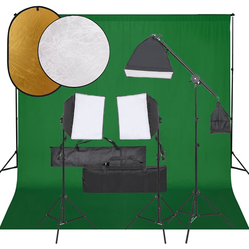 Fotostudiosett med lyssett, bakgrunn og reflektor