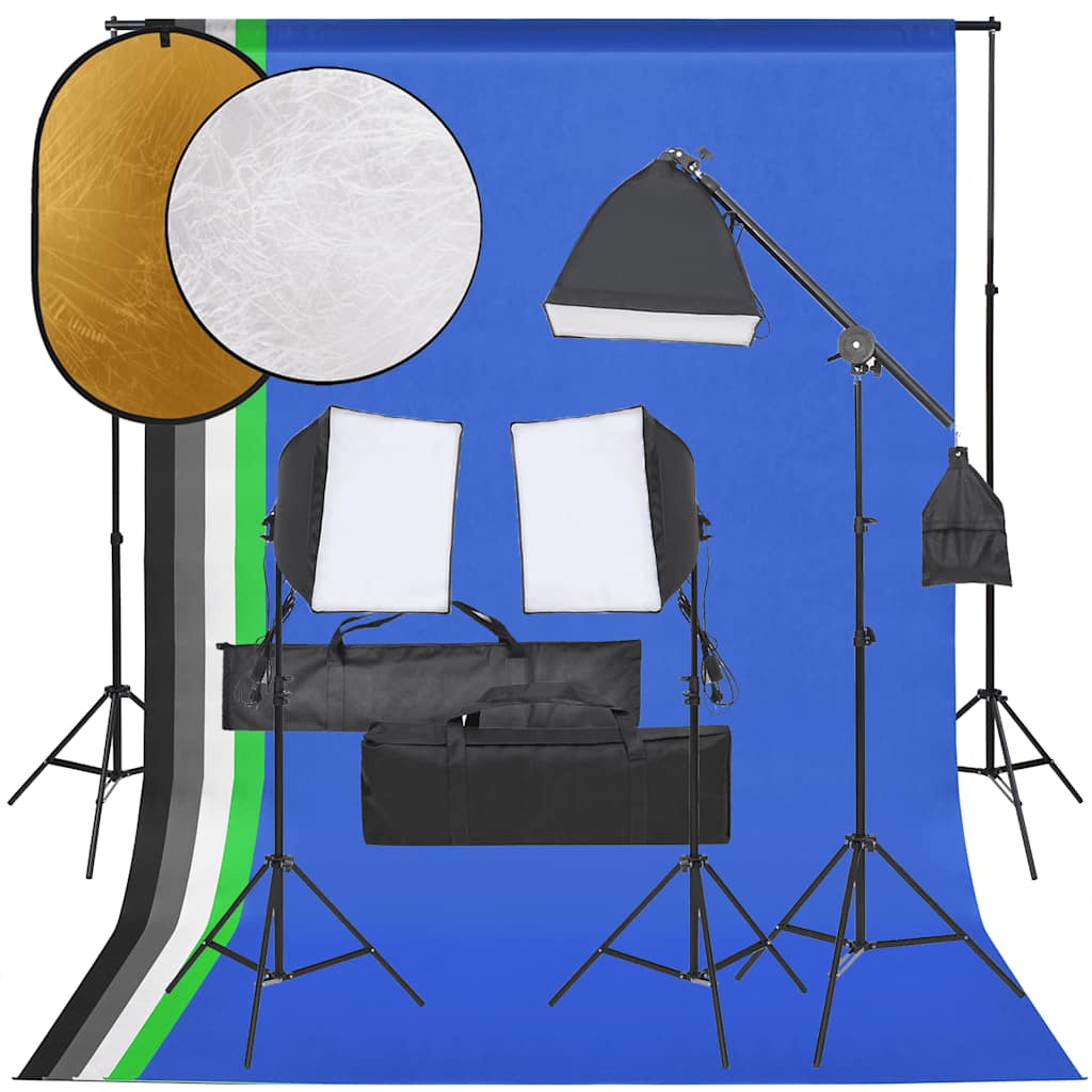 Fotostudiosett med lyssett, bakgrunn og reflektor