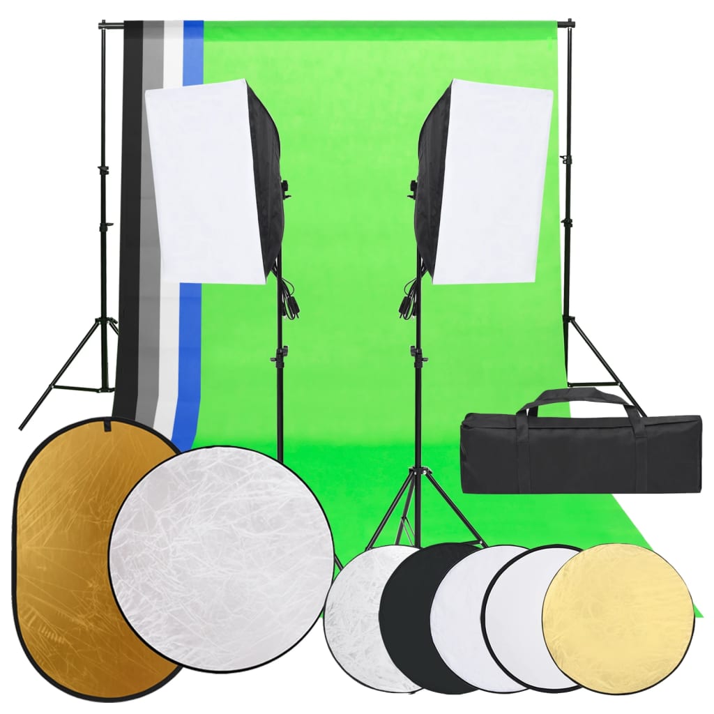 Fotostudiosett med lyssett, bakgrunn og reflektor