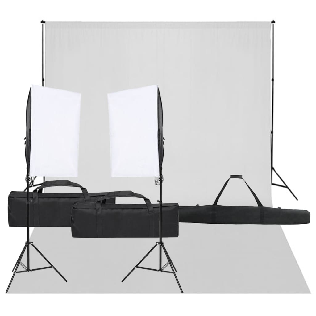Fotostudiosett med lyssett og bakgrunn