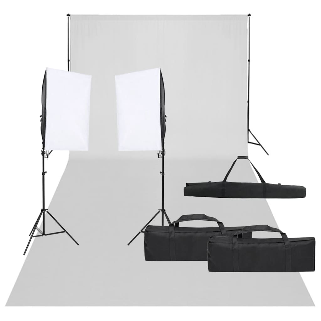 Fotostudiosett med lyssett og bakgrunn