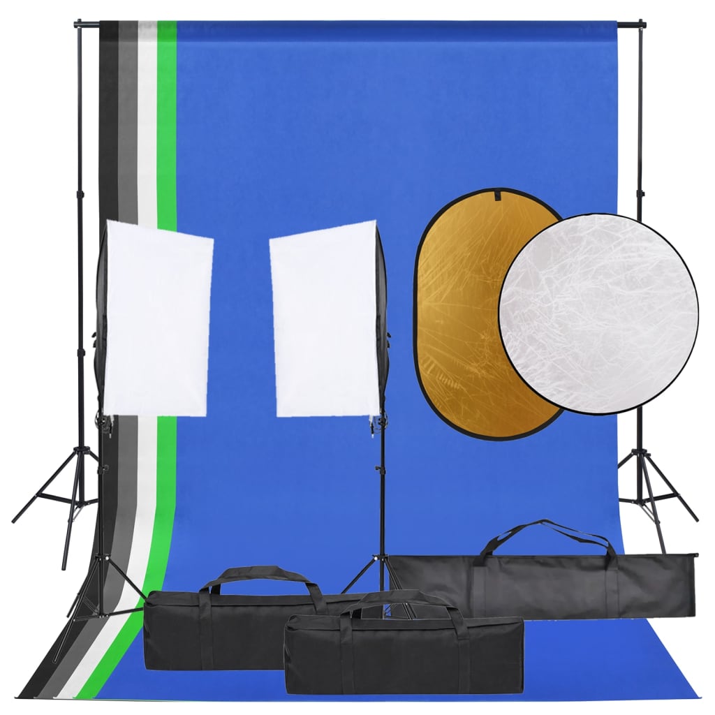Fotostudiosett med lyssett, bakgrunn og reflektor