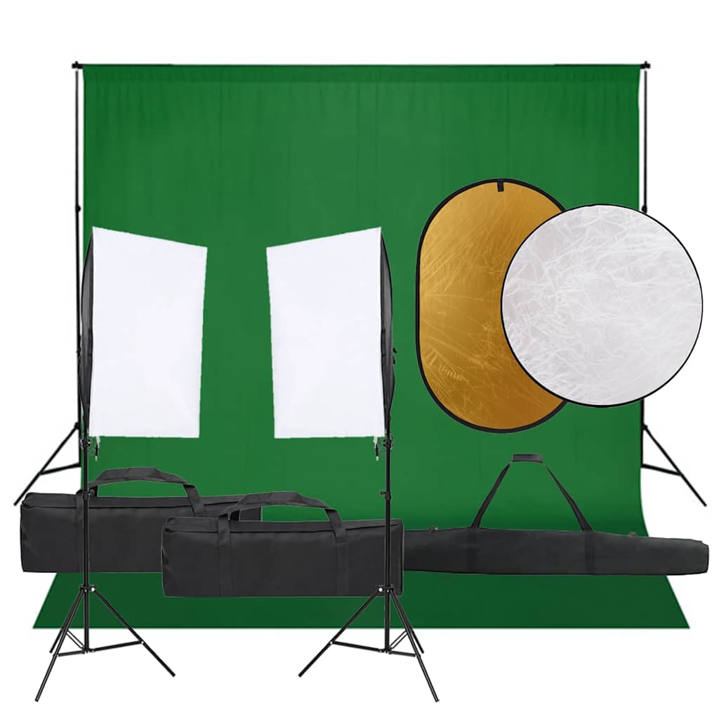 Fotostudiosett med lyssett, bakgrunn og reflektor