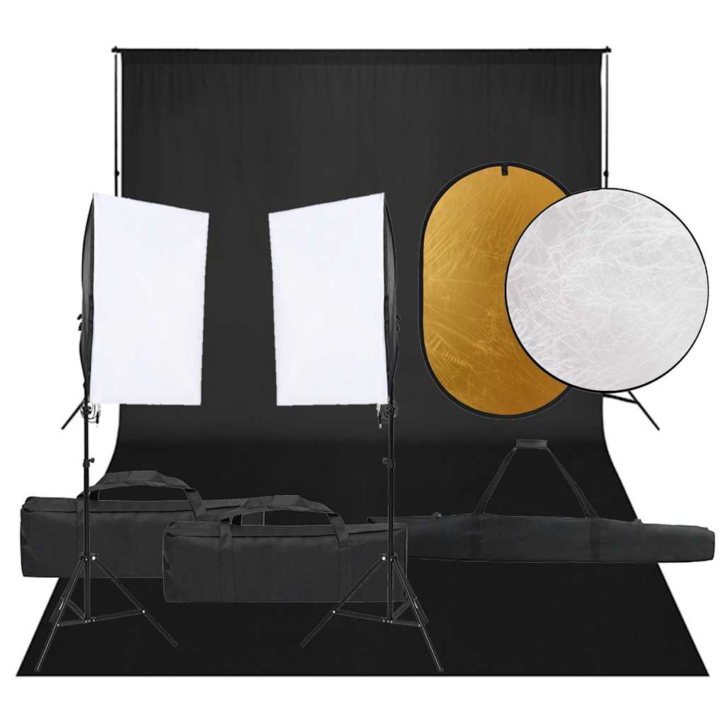Fotostudiosett med lyssett, bakgrunn og reflektor