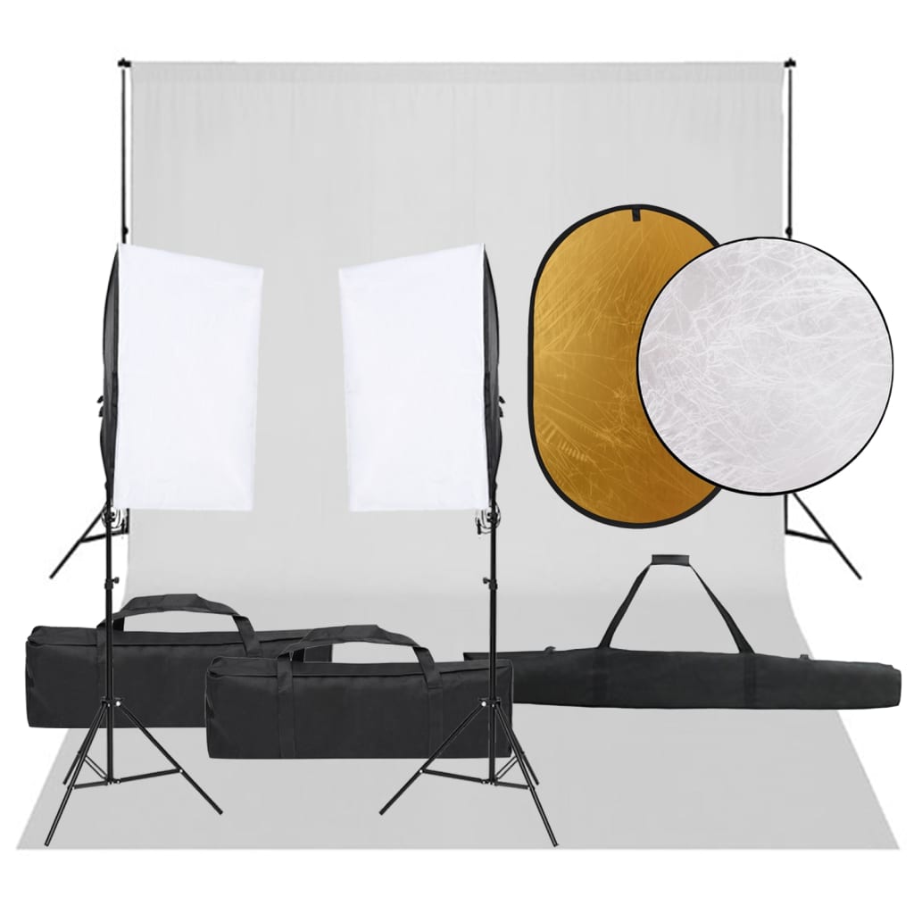 Fotostudiosett med lyssett, bakgrunn og reflektor