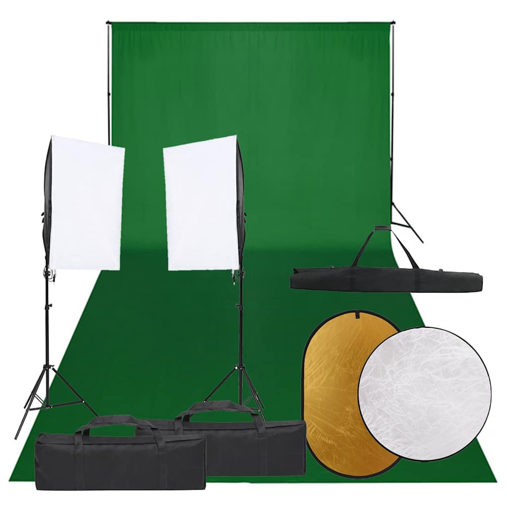 Fotostudiosett med lyssett, bakgrunn og reflektor