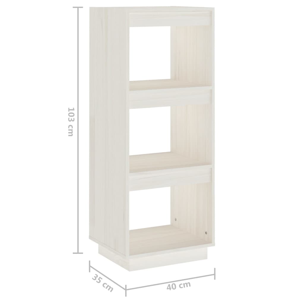 Bokhylle/romdeler hvit 40x35x103 cm heltre furu
