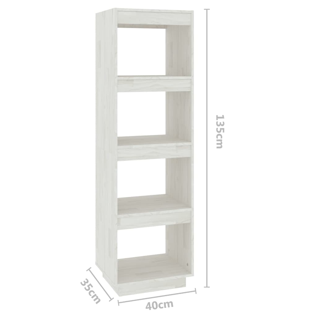 Bokhylle/romdeler hvit 40x35x135 cm heltre furu