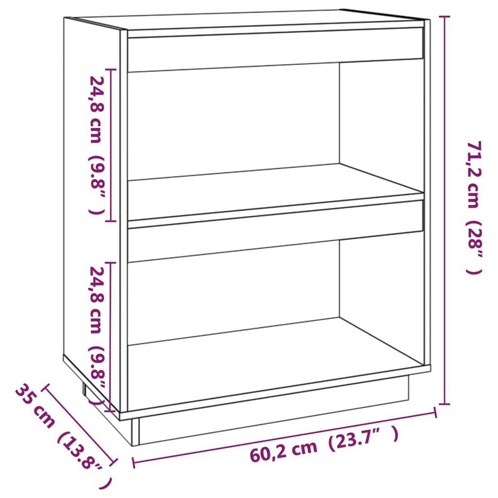 Bokhylle grå 60x35x71 cm heltre furu