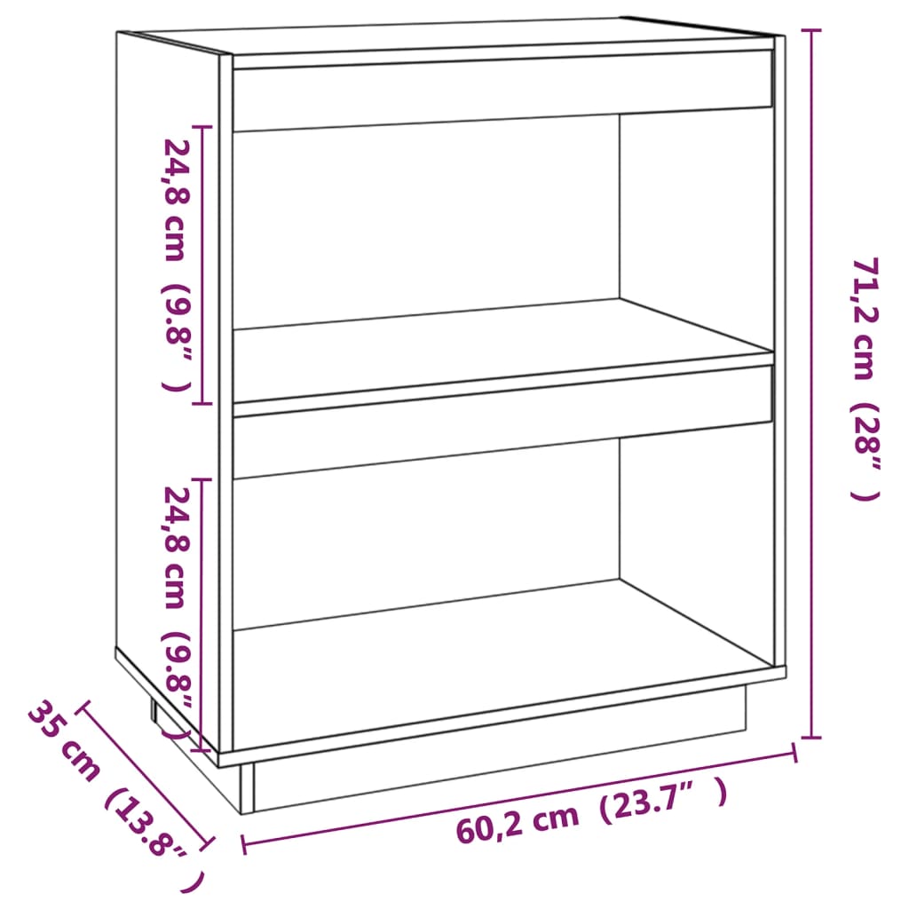 Bokhylle honningbrun 60x35x71 cm heltre furu