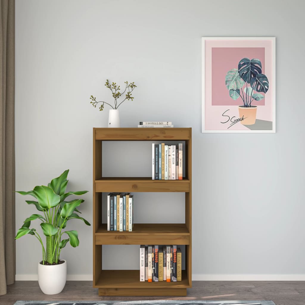 Bokhylle/romdeler honningbrun 60x35x103 cm heltre furu