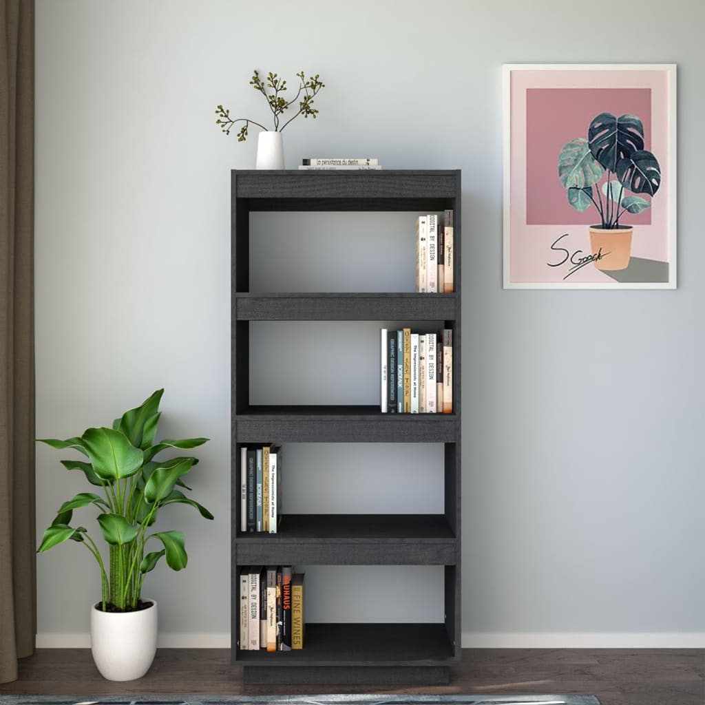 Bokhylle/romdeler grå 60x35x135 cm heltre furu