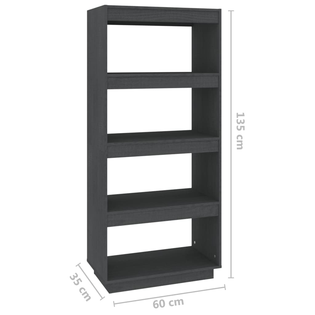 Bokhylle/romdeler grå 60x35x135 cm heltre furu