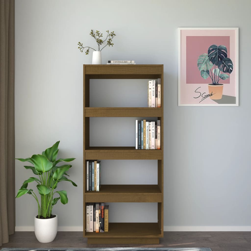 Bokhylle/romdeler honningbrun 60x35x135 cm heltre furu