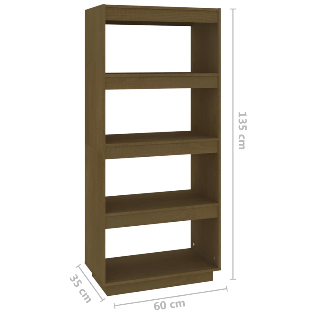 Bokhylle/romdeler honningbrun 60x35x135 cm heltre furu