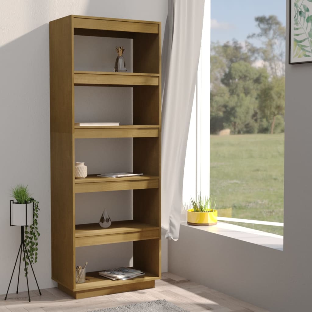 Bokhylle/romdeler honningbrun 60x35x167 cm heltre furu