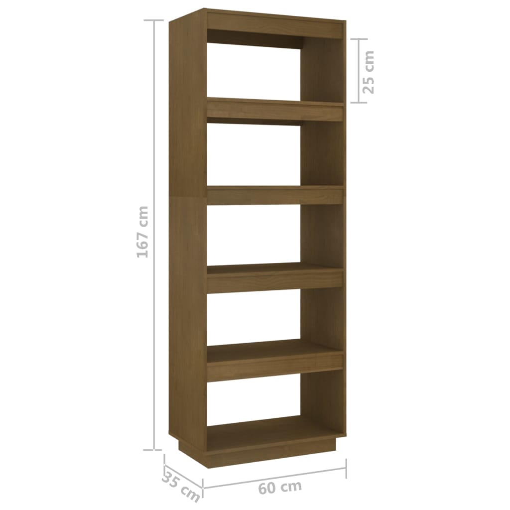 Bokhylle/romdeler honningbrun 60x35x167 cm heltre furu