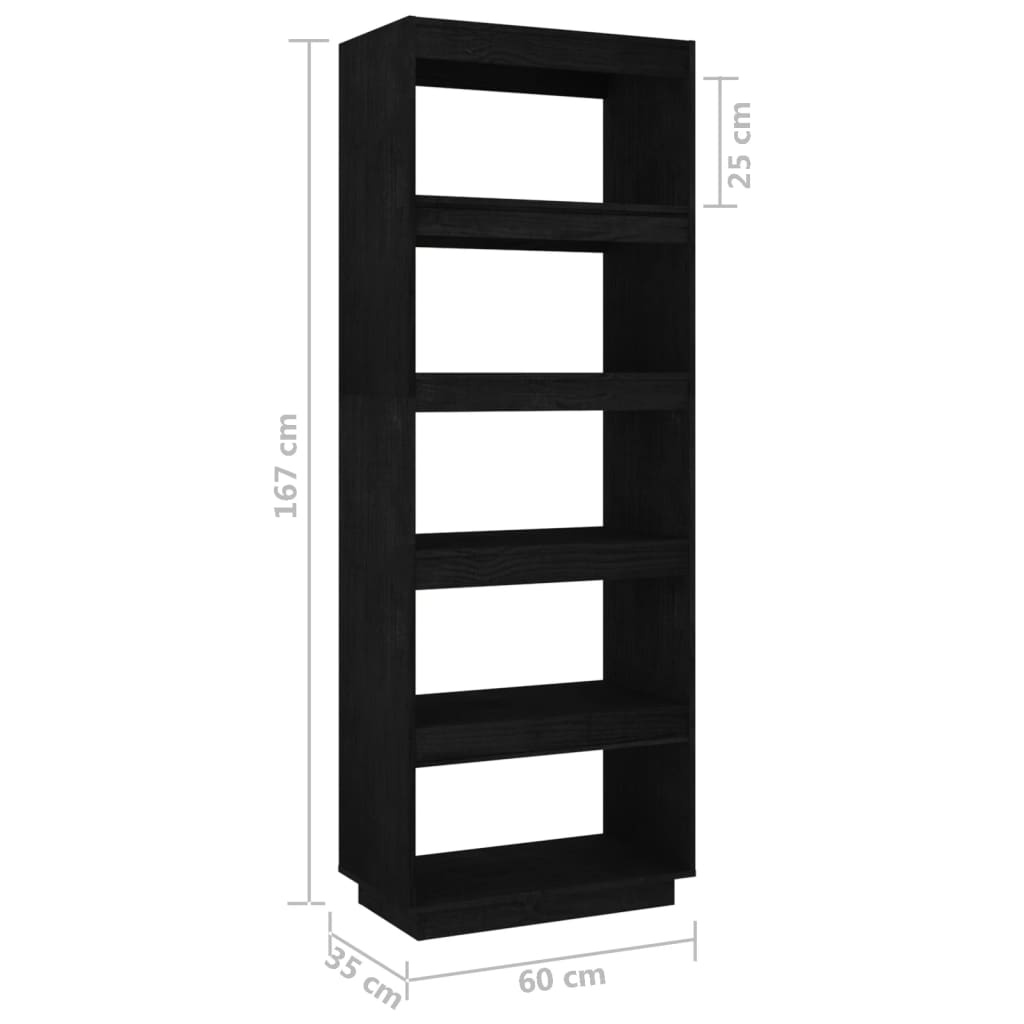 Bokhylle/romdeler svart 60x35x167 cm heltre furu