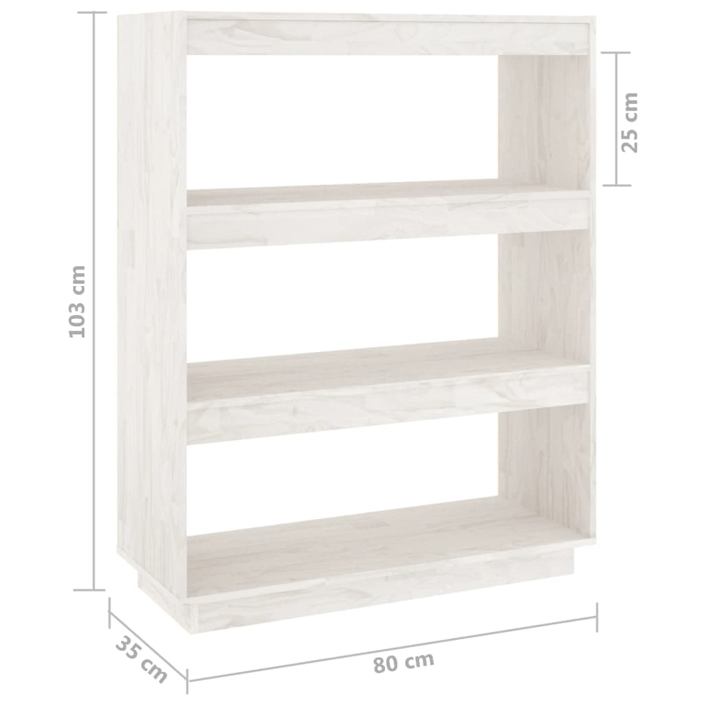 Bokhylle/romdeler hvit 80x35x103 cm heltre furu