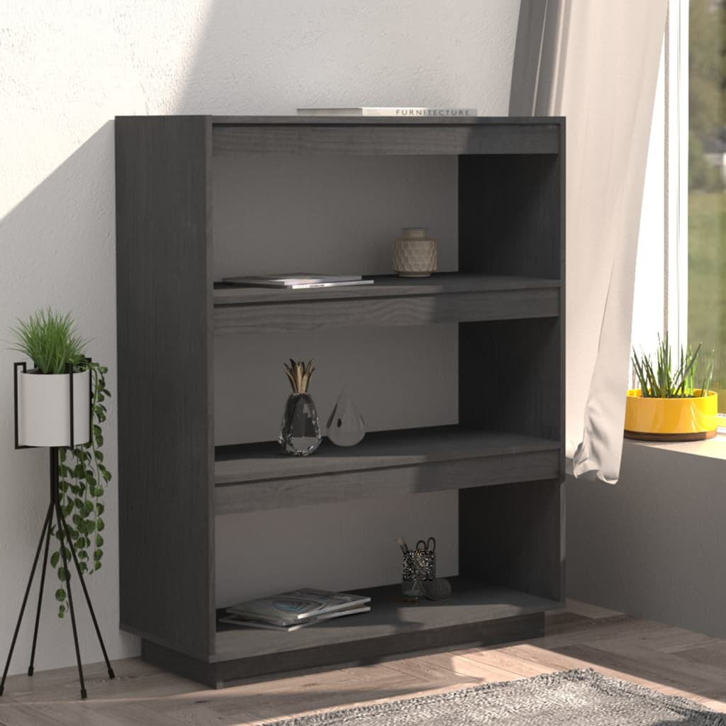 Bokhylle/romdeler grå 80x35x103 cm heltre furu