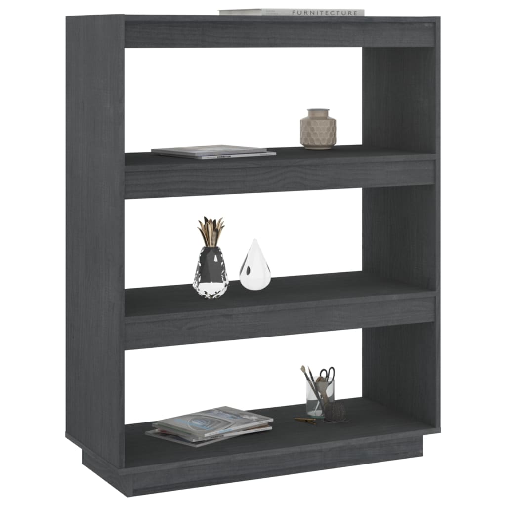 Bokhylle/romdeler grå 80x35x103 cm heltre furu