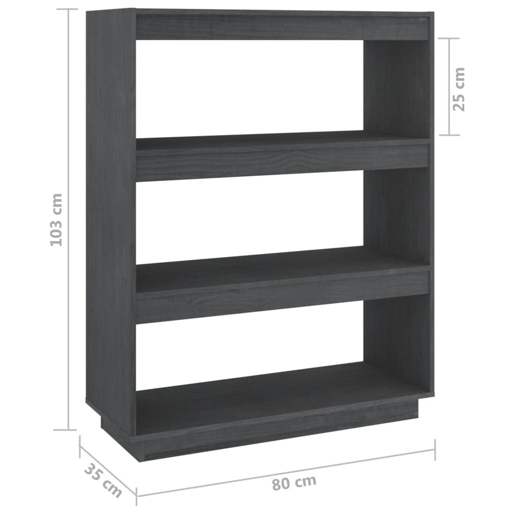 Bokhylle/romdeler grå 80x35x103 cm heltre furu